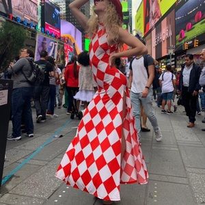 Red and white checkered dress